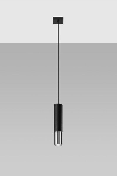 Черно/сребристo метално висящо осветително тяло ø 8 cm Longbot – Sollux