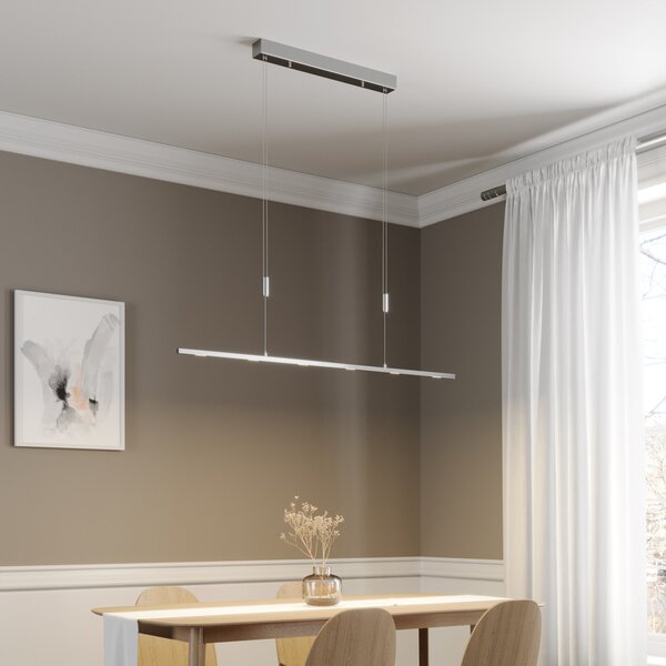 Lucande LED висяща лампа Arnik, 120 cm, цвят никел, с възможност за димиране, Затъмняване, Металик, Дневна/трапезария, Метал, Модерен