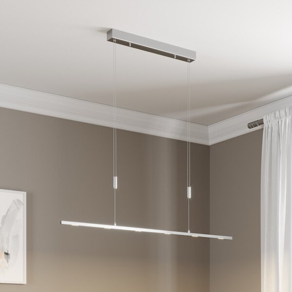 Lucande LED висяща лампа Arnik, 120 cm, цвят никел, с възможност за димиране, Затъмняване, Металик, Дневна/трапезария, Метал, Модерен