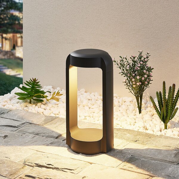 Lucande LED лампа за пиедестал Habsa, 30 cm, антрацит, метал, Черен, Метал, Модерен
