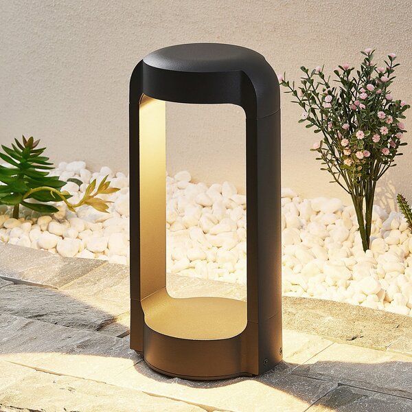 Lucande LED лампа за пиедестал Habsa, 30 cm, антрацит, метал, Черен, Метал, Модерен