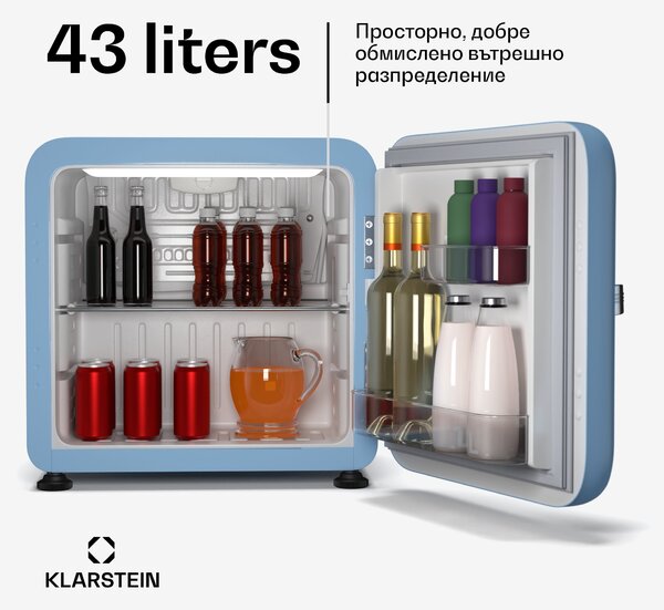Klarstein Мини хладилник Audrey Evo, 43 л, ретро дизайн, тих, компактен, 3 цвята