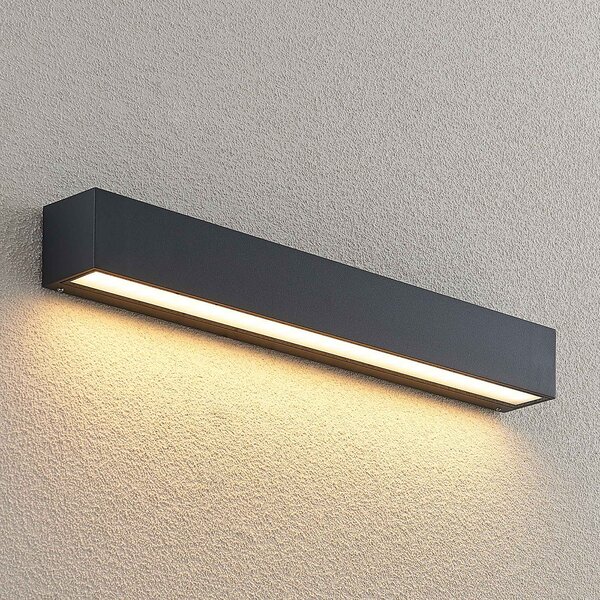 Lucande LED стенна лампа Lengo, 50 cm, антрацит, надолу, 3000 K, Черен, Алуминий, Модерен