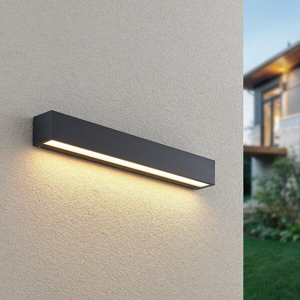 Lucande LED стенна лампа Lengo, 50 cm, антрацит, надолу, 3000 K, Черен, Алуминий, Модерен