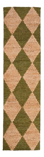 Зелена/естествена ръчно изработена пътека със смес от юта 60x230 cm Effie Diamond – Flair Rugs