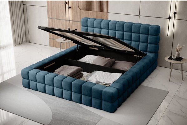 Синьо тапицирано двойно легло с място за съхранение и включена подматрачна рамка 140x200 cm Dizzle – ELTAP