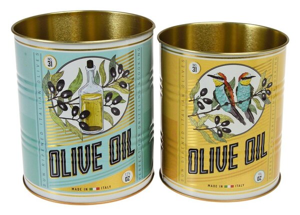 Декоративни кутии за съхранение в комплект от 2 бр. от калай ø 11x13 cm Olive Oil – Rex London