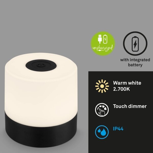 Briloner - LED димируема презареждаема сензорна външна настолна лампа LED/2W/5V 2700K IP44 черна