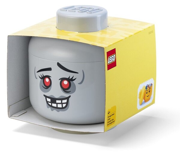 Сива пластмасова детска кутия за съхранение ø 24x27 cm Head Zombie L – LEGO®