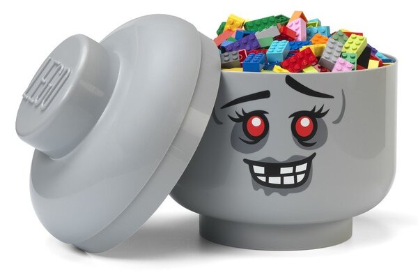 Сива пластмасова детска кутия за съхранение ø 24x27 cm Head Zombie L – LEGO®