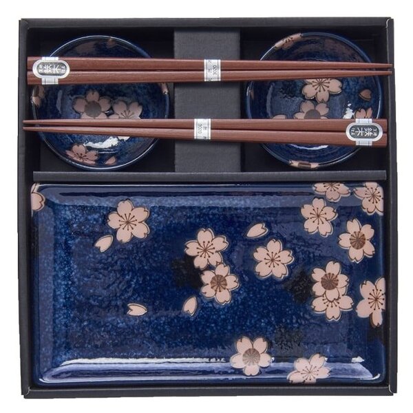 Комплект от 6 части от сини керамични чинии за суши Sakura - MIJ