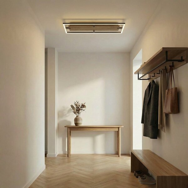 Lucande LED таванна лампа Vectra, 100 x 30 см, дърво, с регулиране на яркостта, Затъмняване, Дърво, Дневна/трапезария, Пластмаса, Модерен