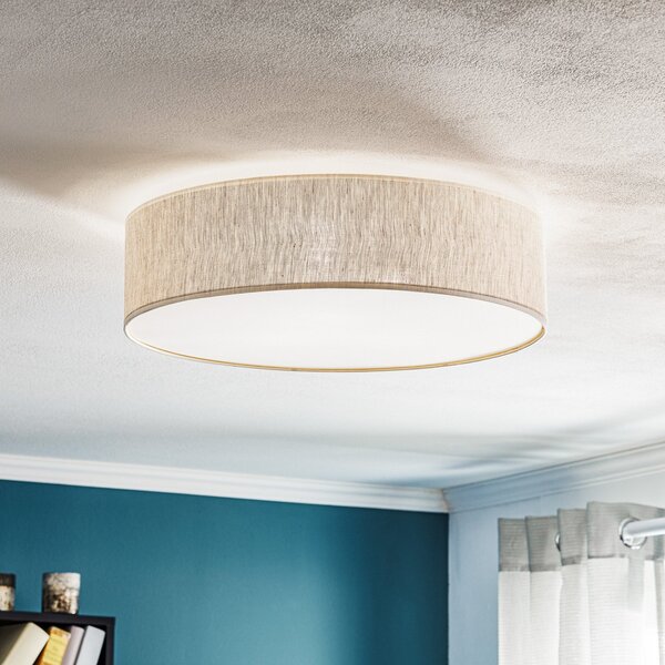 Eko-Light Таванна лампа Leano, сива, от лен, Ø 50 см, Затъмняване, Сив, Дневна/трапезария, Плат / текстил, Модерен