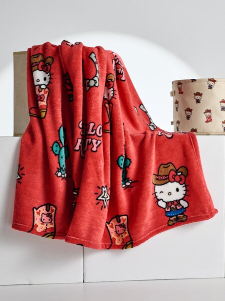 Sinsay - Одеяло с каубойски мотив Hello Kitty - червeн