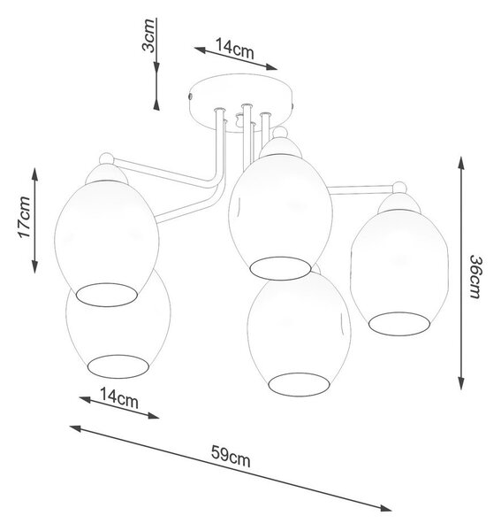 Черно осветително тяло за таван със стъклен абажур 59x59 cm Garten – Sollux