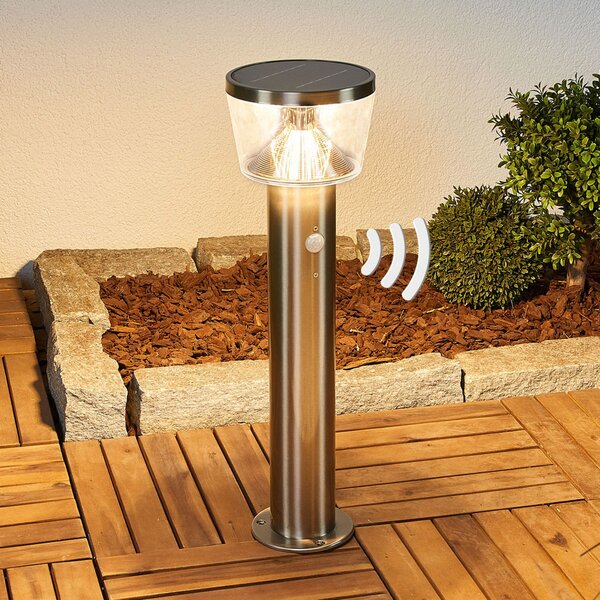 Lindby LED соларна светлина за пиедестал Antje, детектор движение, IP44, Металик, Неръждаема стомана, Модерен, Соларно осветление