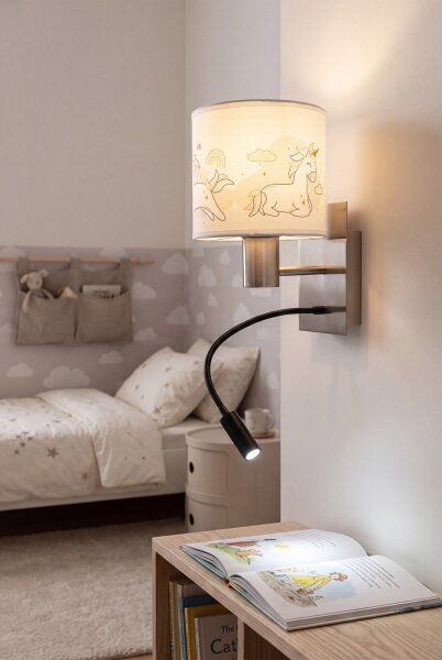 Brilagi - LED Flex. лампа BOBO 1xE27/25W/230V + LED/3W m. хром/бяла/еднорози