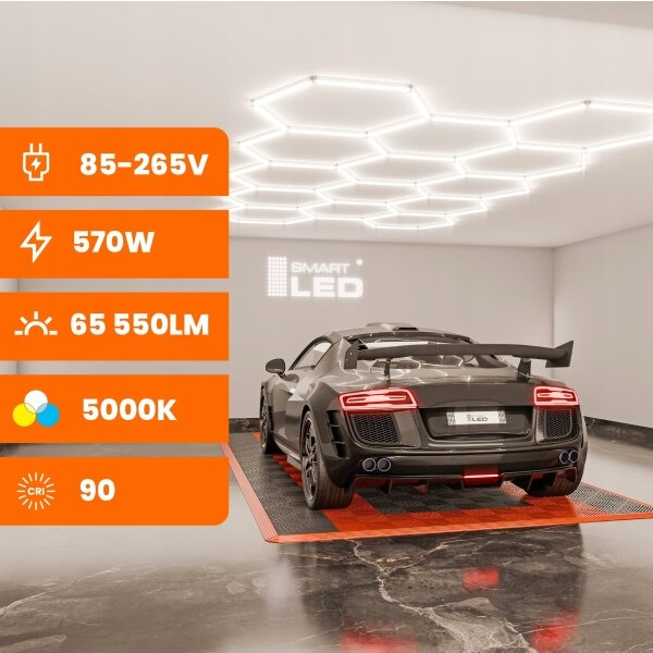 LED димируем плафон HEXAGON LED/570W/85-265V 5000K CRI 90 IP54 бял