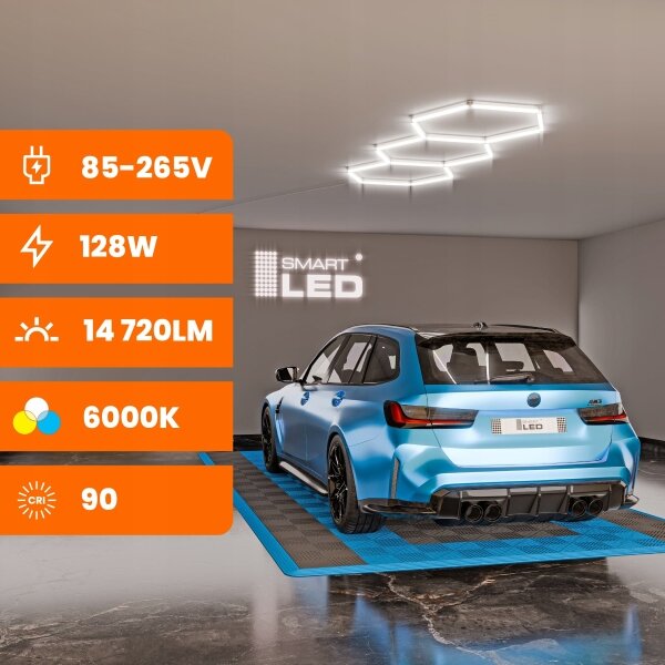 LED таванно осветително тяло HEXAGON LED/128W/85-265V 6000K 248x97 cm CRI 90 IP54 бяло
