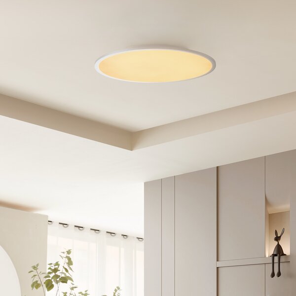 Lindby LED лампа за таван Narima, CCT, Ø 60 cm, сребриста, Затъмняване, Сив, Кухня, Пластмаса, Модерен