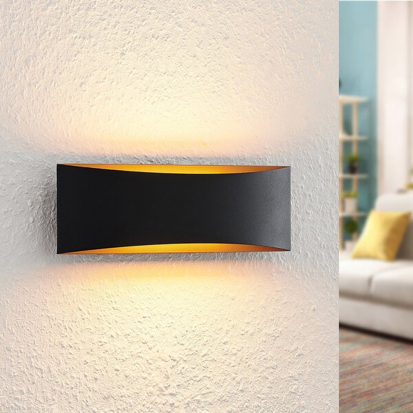 Arcchio LED осветление за стена Jelle, 27 cm, черно/златно, нагоре/надолу, Черен, Дневна/трапезария, Метал, Модерен