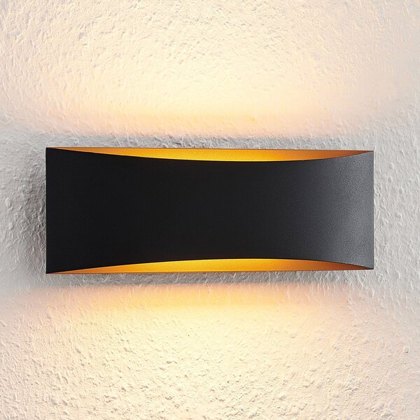 Arcchio LED осветление за стена Jelle, 27 cm, черно/златно, нагоре/надолу, Черен, Дневна/трапезария, Метал, Модерен
