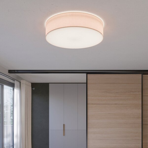 TK Lighting Осветително тяло за таван Rondo, бежово, Ø 60 cm, Затъмняване, Бежов, спалня, Плат / текстил, Модерен