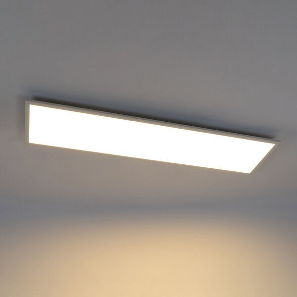 Lindby LED панел Luay, 120 x 30 cm, CCT, дистанционно управление, регулируема, Затъмняване, Бял, Кухня, Пластмаса, Модерен
