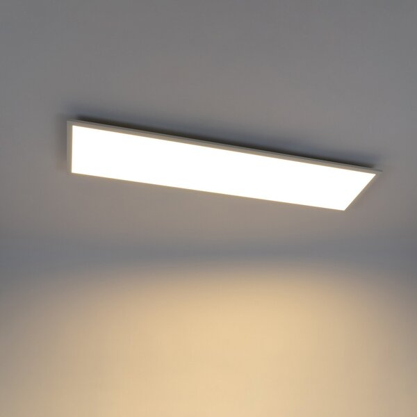 Lindby LED панел Luay, 120 x 30 cm, CCT, дистанционно управление, регулируема, Затъмняване, Бял, Кухня, Пластмаса, Модерен