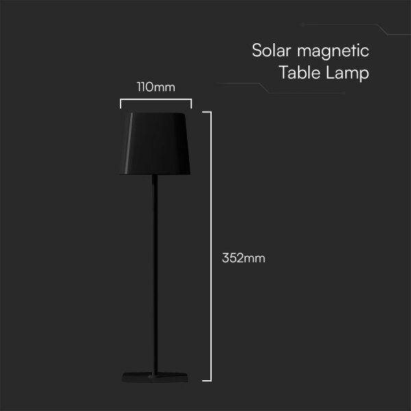 LED соларна магнитна настолна лампа 5W/5V, 3000-6000K, 3600mAh, IP65, черна