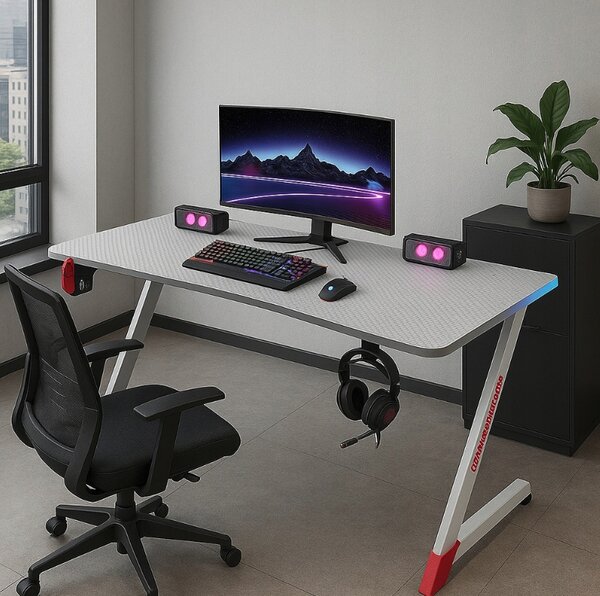 Бяла геймърска PC маса с RGB LED осветление Šírka: 120 cm