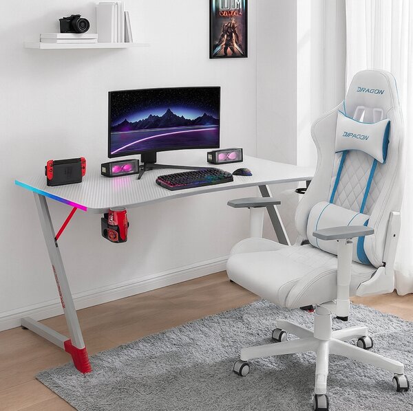 Бяла геймърска PC маса с RGB LED осветление Šírka: 120 cm