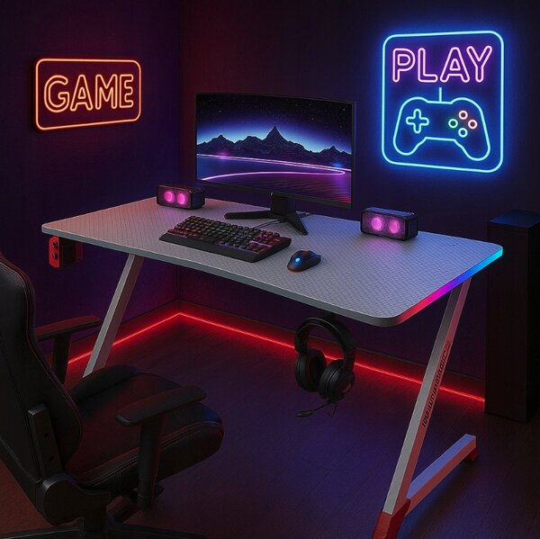 Бяла геймърска PC маса с RGB LED осветление Šírka: 120 cm