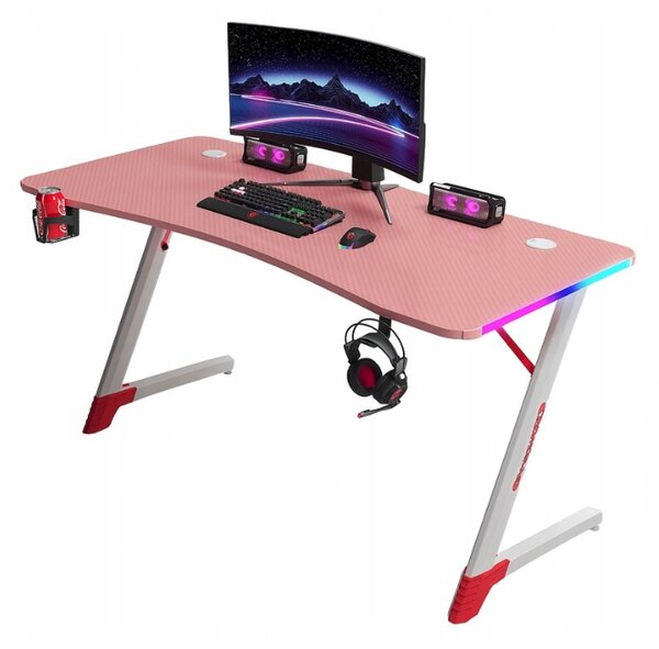 Розова геймърска PC маса с RGB LED осветление Šírka: 120 cm