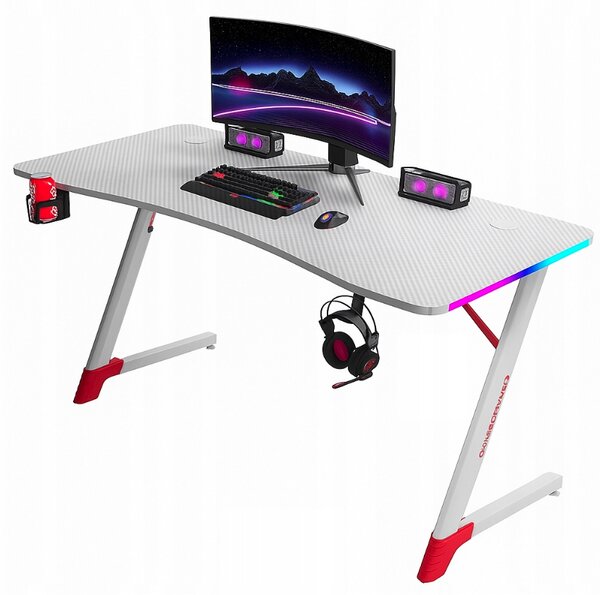 Бяла геймърска PC маса с RGB LED осветление Šírka: 120 cm