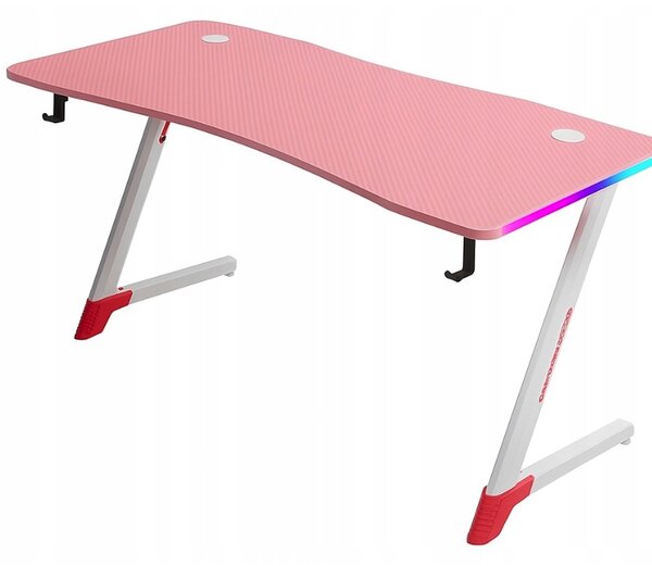Розова геймърска PC маса с RGB LED осветление Šírka: 120 cm