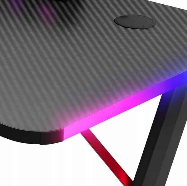 Черно-червена геймърска маса, PC маса с RGB LED осветление Šírka: 120 cm