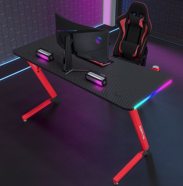 Черно-червена геймърска маса, PC маса с RGB LED осветление Šírka: 120 cm