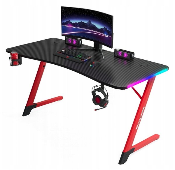 Черно-червена геймърска маса, PC маса с RGB LED осветление Šírka: 120 cm