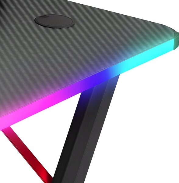 Черна геймърска маса, PC маса с RGB LED осветление Šírka: 120 cm