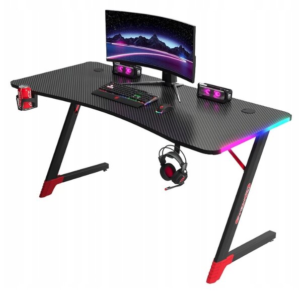 Черна геймърска маса, PC маса с RGB LED осветление Šírka: 120 cm