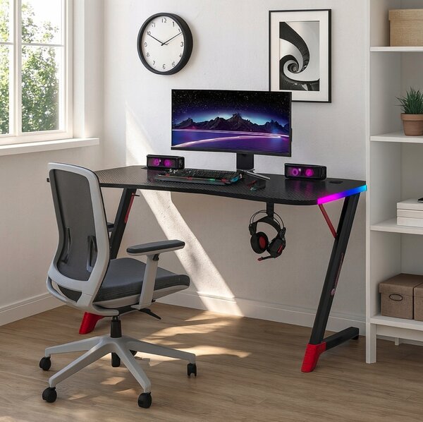 Черна геймърска маса, PC маса с RGB LED осветление Šírka: 120 cm