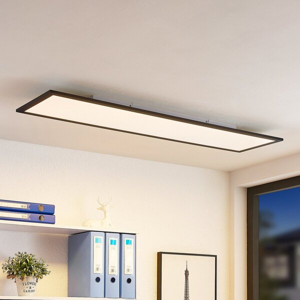 Lindby LED панел Nelios, 120 x 30 cm, CCT, черен, метал, Затъмняване, Черен, Кухня, Пластмаса, Модерен