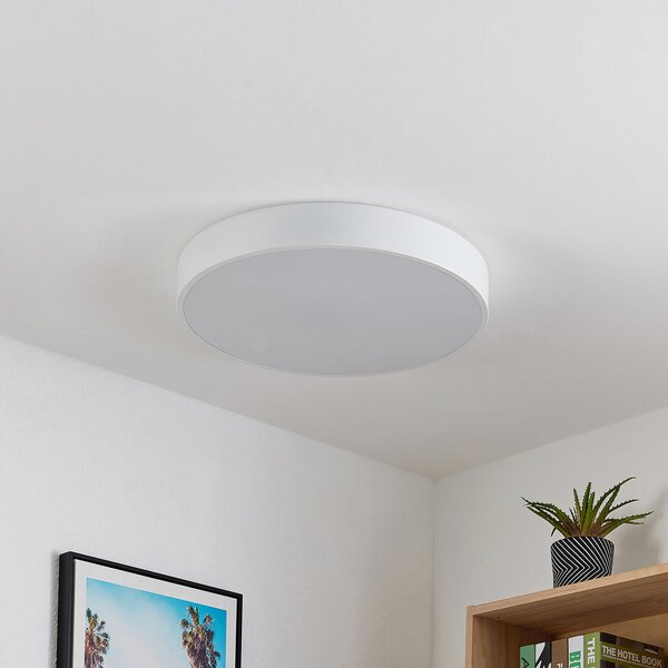 Lindby LED осветление за таван Simera, Ø 50cm, бяло, метал, Затъмняване, Бял, Дневна/трапезария, Пластмаса, Модерен