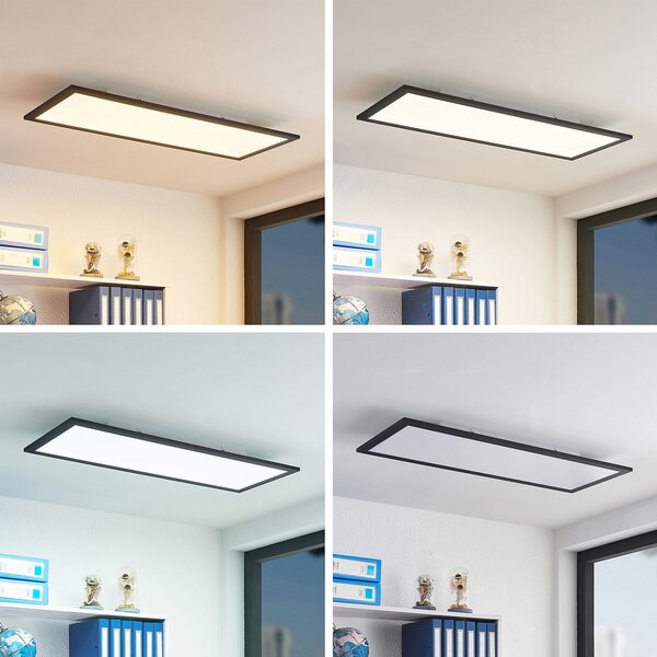 Lindby LED панел Nelios, 80 x 30 cm, CCT, черен, метал, Затъмняване, Черен, Кухня, Пластмаса, Модерен