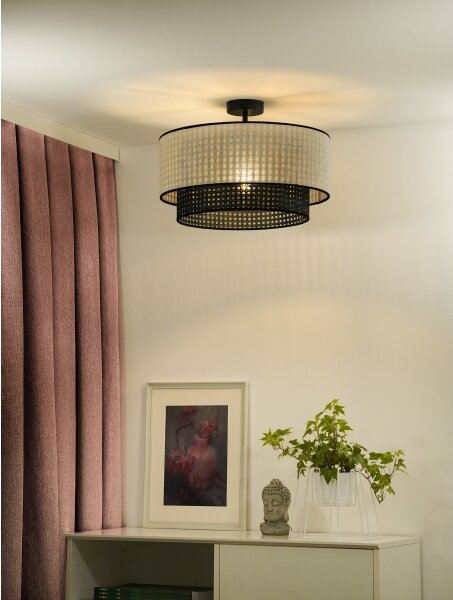 Duolla - Полилей за повърхностен монтаж RATTAN YUTE 1xE27/15W/230V Ø 45 см кремав/черен
