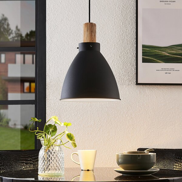 Lindby висяща лампа Trebale, E27, Ø 28 cm, черна, метал, Затъмняване, Черен, Дневна/трапезария, Метал, Скандинавски