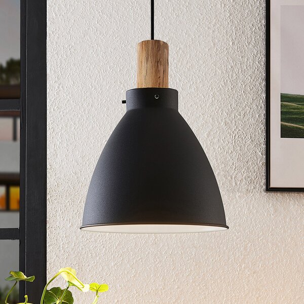 Lindby висяща лампа Trebale, E27, Ø 28 cm, черна, метал, Затъмняване, Черен, Дневна/трапезария, Метал, Скандинавски