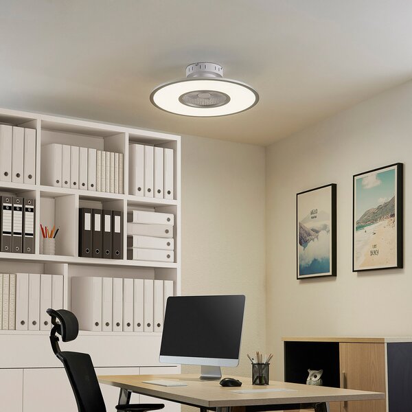 Lindby LED вентилатор за таван Romea, кръгъл, DC, тих, 60 cm, Затъмняване, Сив, Дневна/трапезария, Пластмаса, Модерен