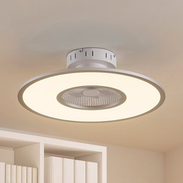 Lindby LED вентилатор за таван Romea, кръгъл, DC, тих, 60 cm, Затъмняване, Сив, Дневна/трапезария, Пластмаса, Модерен